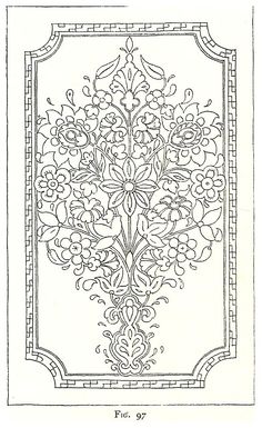 an ornate design with flowers and leaves in the center, on a white paper background