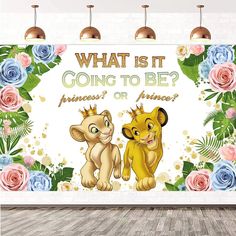 the lion king and cub wallpaper mural for children's room, with roses around it