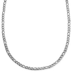 * 925s sterling silver construction
 * Rhodium plated for scratch and tarnish resistance Modern Silver Necklace With Figaro Chain, Modern Silver Jewelry With Figaro Chain, Silver Figaro Chain Necklace With Oval Links, Silver Jewelry With Figaro Chain And Rectangular Links, Silver Stainless Steel Necklace With Figaro Chain, Silver Stainless Steel Figaro Chain Necklace, Classic Stainless Steel Necklace With Solid Links, Silver Figaro Link Chain Necklace, Silver Figaro Chain Link Necklace