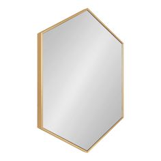 a mirror that is on top of a white wall with a wooden frame and gold trim