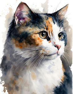 a watercolor painting of a cat's face