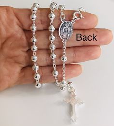 "MIRACULOUS VIRGEN 925 STERLING SILVER ITALIAN ROSARY 20\" LONG . FOR PROTECTION AND GOOD LUCK , WEDDING, COMMUNION. MADE IN ITALY 5 MM BEADS GR: 23 gr ROSARIO DE PLATA ESTERLINA DE LA VIRGEN DE LA MILAGROSA 925 SILVER, 20\" LARGO . PARA PROTECCION Y BUENA SUERTE . HECHO EN ITALIA 5 MM BEADS GR: 23 gr" Silver Rosary Bracelet With 8mm Beads As Gift, Silver Spiritual Rosary Bracelet, Silver Rosary, Spiritual Sterling Silver Rosary In Silver, Silver Round Rosary For Spiritual Use, Silver Jewelry With Miraculous Medal And Round Beads, Spiritual Silver Sterling Silver Rosary, Silver Rosary Necklace, Handmade Traditional Silver Rosary