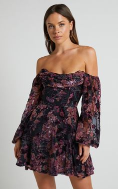 Jessell Mini Dress - Long Sleeve Cowl Corset Dress in Burnt Out Floral 30th Birthday Dress, Purple Velvet Fabric, Fall Cocktail Dress, Style Roots, Famous Youtuber, Dresses For The Races, Indie Dresses, Casual Summer Outfits For Women, Fashion Diary