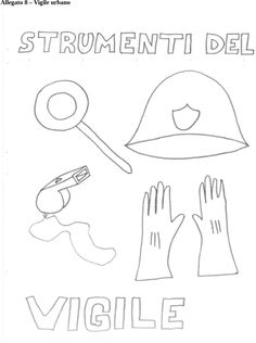 a coloring page with the words strumenti dell vigile and gloves