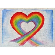 a painting of a rainbow heart with a ribbon in the shape of a love knot