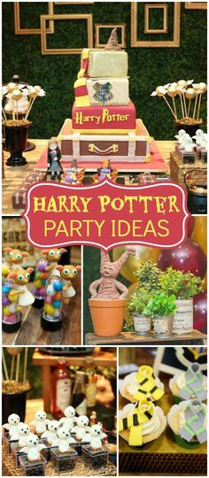 harry potter party with cupcakes and decorations