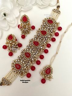 Premium Quality Kundan Pearls Choker Set with Jhumki earrings and Tikka/Indian Jewelry/ High quality kundan Polki jewelry/pearls choker/red  All items are shipped from Brampton, Ontario, Canada. If you need your item by a certain day, please reach out to us for express delivery option before placing the order so that we can update the shipping for you. Standard shipping/delivery timeline Below are the estimated delivery times after the order is shipped/dispatched.  ---> USA delivery timeline * 3 Pearls Choker, Brampton Ontario, Jewelry Pearls, Jhumki Earrings, Polki Jewellery, Choker Set, Pearl Choker, Buy Handmade, Ontario Canada