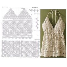 the crocheted top is shown next to an image of it's pattern