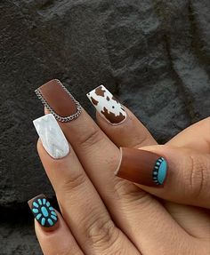 Western Style Nails, Turquoise Acrylic Nails, Nails Western