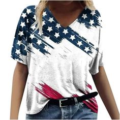 Product Description: Season:Summer and Spring Gender:Womens Occasion:Daily,casual Material:Polyester Pattern Type:Printed Style:Casual,Fashion,Comfortable Length:Regular Thickness:Standard How to wash:Hand wash Cold,Hang or Line Dry What you get:1PC Women Tops Size:S Bust:95cm/37.40'' Sleeve:17cm/6.69'' Shoulder:40cm/15.75'' Length:64cm/25.20'' Size:M Bust:100cm/39.37'' Sleeve:18cm/7.09'' Shoulder:41cm/16.14'' Length:66cm/25.98'' Size:L Bust:105cm/41.34'' Sleeve:19cm/7.48'' Shoulder:42cm/16.54'' American Flag Clothes, Fashion Queen, Womens Business Casual, Black And White Shirt, Brand Clothing, July 4, Shirts For Women, Design Concept, Open Box