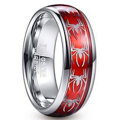 PRICES MAY VARY. This kind of band has special design and high quality, for spider pattern is inlaid on the surface of the band. Made of high quality tungsten carbide, very durable, highly resistant to rust and fade. It is nickel free and hypoallergenic, you can rest assured to wear. Free flannel bag included, saves your giftwrap service fee and helps you store the ring easily. Perfect for Birthday, Mother's Day, Father's Day, Wedding, Engagement, Anniversary, Promise, Proposal. 30-Day size exch Spiderman Wedding, Spider Pattern, Red Opal, Tungsten Carbide Rings, Wolfram, Estilo Punk, Tungsten Ring, Tungsten Carbide, Stainless Steel Rings