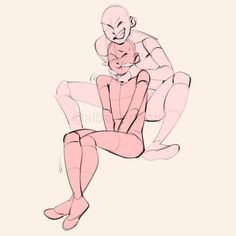 a drawing of a man sitting on the ground holding a baby in his lap and smiling