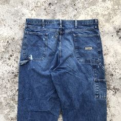 WRANGLER Blue Washed Paint Splaterred Carpenter Jeans TAG : Wrangler MEASUREMENT , - Waist : 38" - Outseam : 44" - Inseam : 32" - Front rise : 13.5" - Back rise : 18" - Thigh : 13.5" - Leg opening : 9" - Knee : 11.5" CONDITION : Rare design, got defect. Please refer to picture. SHIPPING, all item will be shipped with tracking number. Item received within 14-21 working days. Rugged Blue Cotton Bottoms, Blue Rugged Cotton Bottoms, Carpenter Jeans, Tracking Number, Gender Neutral, Art Collection, Bathing Beauties, Adult Outfits, Paint