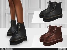 four pairs of black and brown combat boots