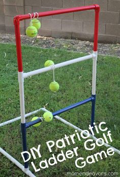 an outdoor game with balls in it and the words, diy patriotic ladder golf game