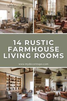 rustic farmhouse living room with lots of furniture and decor in it, including couches, chairs