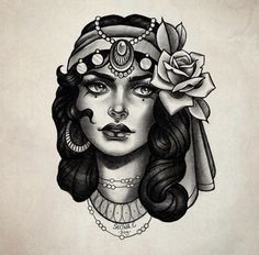 a drawing of a woman with roses on her head