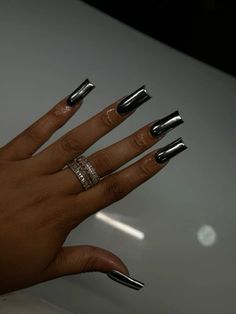 Nails Inspiration Black Women, Full Chrome Nails, Matalic Nails Acrylic, Drip Nails, Classy Acrylic Nails, Acrylic Nails Coffin Pink, Long Square Acrylic Nails