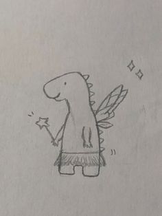 a drawing of a dinosaur with wings on it's back, holding a star in its hand