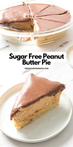 a slice of sugar free peanut butter pie on a plate