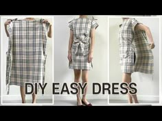 three different pictures of a dress with the words diy easy dress written below it