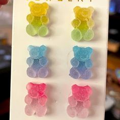 3 Pairs Of Earrings Suitable For Kids Or Adults Brand New Adorable Cute Earrings For Kids, Cute Earrings Studs, Kids Studs, Gummy Bear Earrings, Bear Earrings, Cute Slippers, Hoop Earrings Style, Face Earrings, Pink Purple Blue