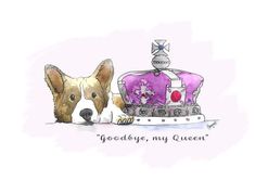 a drawing of a corgi laying next to a tiara