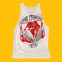 Rolling Stones Graphic Tank Top! Brand New No Tags 100% Cotton #Rollingstones #90s #Retro #Tshirt Retro White Tank Top For Streetwear, White Graphic Tee Tank Top For Streetwear, White Y2k T-shirt For Concert, Red Screen Print Tops For Concert, Red Screen Print Top For Concert, White 90s Tank Top For Streetwear, Y2k White T-shirt For Concert, 90s White Tank Top For Streetwear, 90s Style White Tank Top For Streetwear