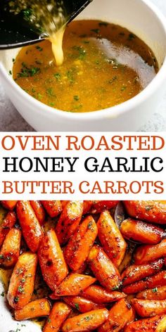 roasted honey garlic butter carrots in a white bowl