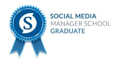 the logo for social media manager school graduate, with blue ribbon and star on it