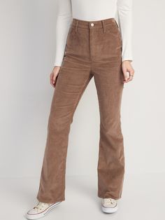 FITS: Snug from hip to thigh, flare above the ankle.  SITS: Right at your natural waist.  THE FEEL: Just-perfect stretch in cozy corduroy for your 9 to 9 lifestyle.  THE DEAL: Rich & retro, with just-right flare for your footwear.  BUT WAIT, THERE'S Flare Corduroy Pants, High Waisted Flares, The Deal, Corduroy Pants, New Wardrobe, Modest Outfits, Look Cool, Flare Pants, Fashion Inspo Outfits