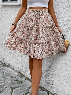 Rock Outfit, Elastic Waist Skirt, Spring Skirts, Elegant Skirt, Boho Skirts, Floral Print Skirt, Summer Skirts, Summer Fashion Outfits, Cute Skirts