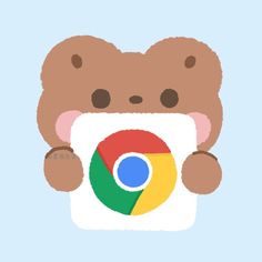 a teddy bear holding a google logo in his hands and looking at the camera screen