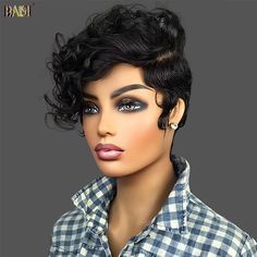 BAISI HAIR $100 wig BAISI Natural Black Pixie Cut Hair Wig Short Wig Styles, Curled Pixie Cut, Black Pixie Cut, Black Pixie, Short Cut Wigs, Pixie Cut Wigs, Curly Pixie Hairstyles, Silver Blonde Hair