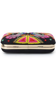 Be the star of the evening with this pretty designed in black & multi color with durable faux silk & this clutch adds just the right amount of glamour to make you feel bold and confident about your attire. The design and chain is really sturdy too so you will never be afraid of it breaking apart. Secured with a click closure & you will find this clutch quite spacious to hold a phone & makeup and a wallet. Product Features: Color: Black & Multi Material: Faux Silk Work: Embellished Product Dimens Embroidered Multicolor Clutch For Party, Multicolor Embellished Pouch Evening Bag, Multicolor Beaded Rectangular Evening Bag, Black Beaded Rectangular Clutch, Black Embellished Rectangular Clutch, Embellished Black Rectangular Clutch, Party Evening Bag With Multicolor Embroidery, Multicolor Embroidered Evening Bag, Embellished Multicolor Evening Bag