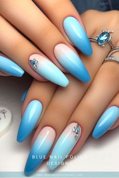 Blue nail designs are the essence of summer style. Blue nails evoke the immensity of the ocean and the transparency of the sky Blue Nail Color, Blue French Tips, Nails Trends, Classic French Manicure, Nail Blog, Blue Nail Art, White Highlights, Blue Nail Polish, Seasonal Nails