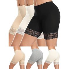 Fabric:Modal; Gender:Women's; Style:Casual; Elasticity:Stretchy; Occasion:Casual Daily; Function:Breathability,Comfortable; Pattern:Solid Colored; Design:Lace,Patchwork; Pants Type:Underwear Shorts,Leggings; Listing Date:02/09/2023; Production mode:External procurement; Hips:; Waist:; Fit US Size:null; Fit UK Size:null; Fit EU Size:null; Pants Length:Short Shorts For Under Dresses, Slip Shorts, Dress Trims, Black High Waisted Shorts, Sporty Shorts, Anti Chafing, High Waist Fashion, Under Dress, Women's Shapewear