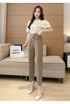 High Waist Pencil Pants Women Fashion Korean Style All-match Office La – jetechband Office Lady Dress Pants, Fitted Office Lady Bottoms For Summer, Fitted Summer Office Bottoms, Stretch Bottoms For Office Wear, Office Lady High-waisted Pants For Workwear, Office Lady Trousers For Workwear, Office Lady Workwear Trousers, Non-stretch Summer Dress Pants For Office, Beige Non-stretch Ankle-length Dress Pants