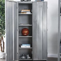 Zaheera Silver Large Locker - Canales Furniture Industrial Lockers, Transitional Cabinets, Metal Lockers, Door Opening, Metal Cabinet, Wardrobe Armoire, Pull Handles, Bedroom Furniture Dresser, Full Metal