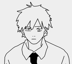 a black and white drawing of an anime character with glasses on his head, wearing a tie