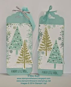 two tags with christmas trees on them