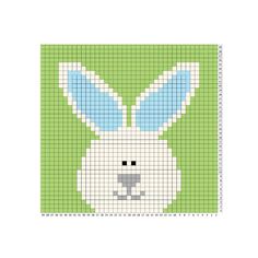 a cross stitch pattern with an easter bunny's face on green background, in the shape of a square