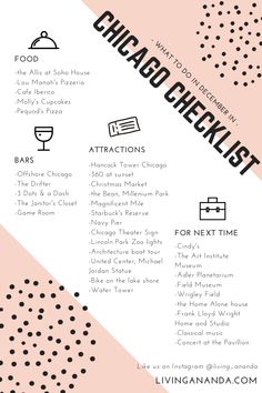 the chicago breakfast list is shown in black and white, with polka dots on it