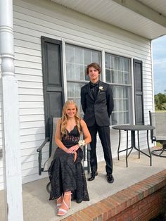 Guys All Black Prom, Guys Black Prom Outfit, Prom Fits For Guys Black, Black Prom Dress Middle School, Black Prom Dresses With Date, All Black Prom Dress Couple, Prom Couples Black Outfits, White And Black Prom Couple, Black On Black Tuxedo Prom