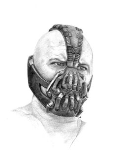 a pencil drawing of a man with a mask on his face and hands in front of him