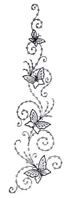 a black and white drawing of flowers with butterflies