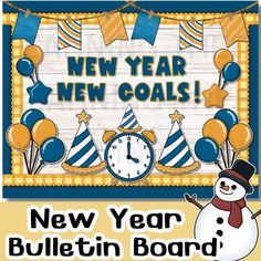 a new year bulletin board with a snowman