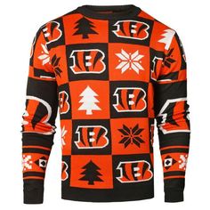 Shop Cincinnati Bengals Forever Collectibles Orange & Black Knit Patches Ugly Sweater Bengals Sweatshirt, Paul Brown Stadium, Personalized Sweater, Patches Fashion, Sweater Brands, Holiday Sweater, Cincinnati Bengals, Print Sweatshirt, Ugly Sweater