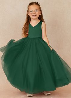 Wedding bells are ringing as Marybell introduces the blushing bride. This flouncy tulle angel is the perfect beauty for your special day. She’s a satin classic with a bow on top. Emerald Wedding Flower Girl, Flower Girls Dresses Dark Green, Flower Girl Gown Green, Emerald Junior Bridesmaid Dress, Enchanted Forest Wedding, Ankle Length Dress