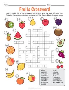 a crossword puzzle with fruits and vegetables